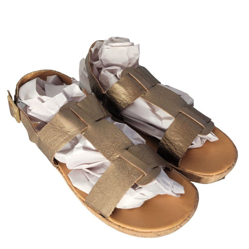 Korks Kork Ease‎ Sherlyn Wedge Sandals 40.5 US 9 Gold Leather Platform Strap